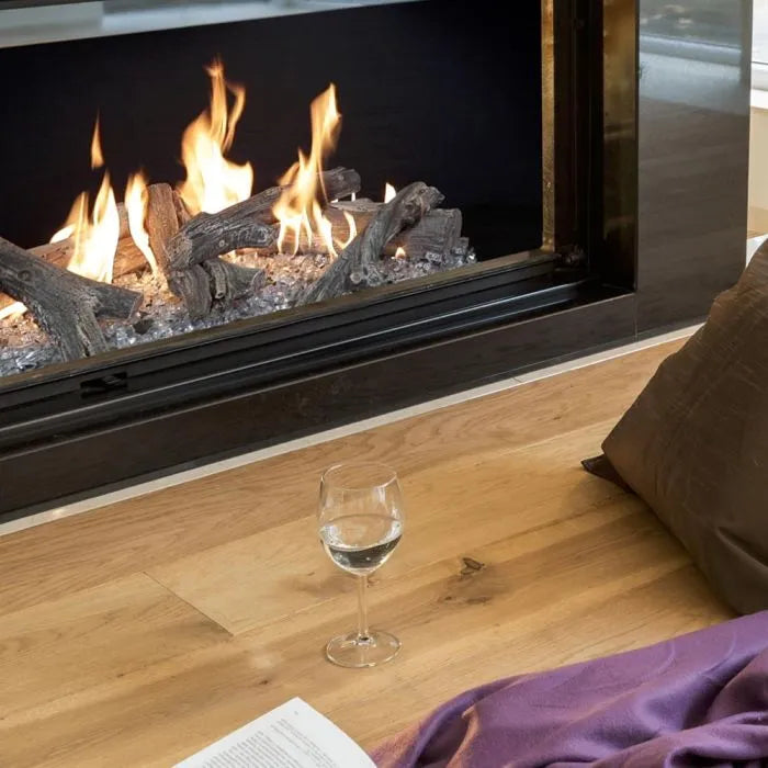 Linear western driftwood vented gas log set