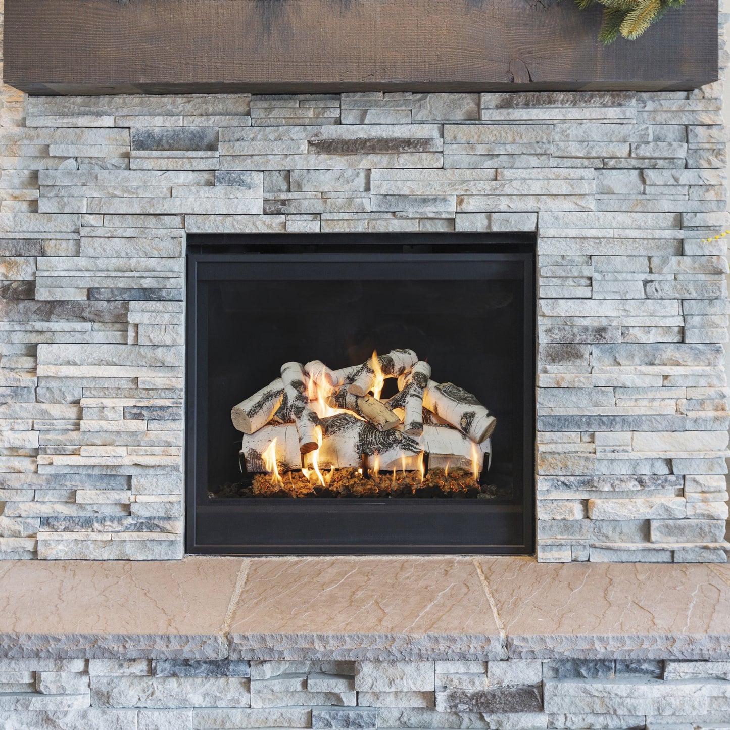 Quaking aspen see-through outdoor gas log set