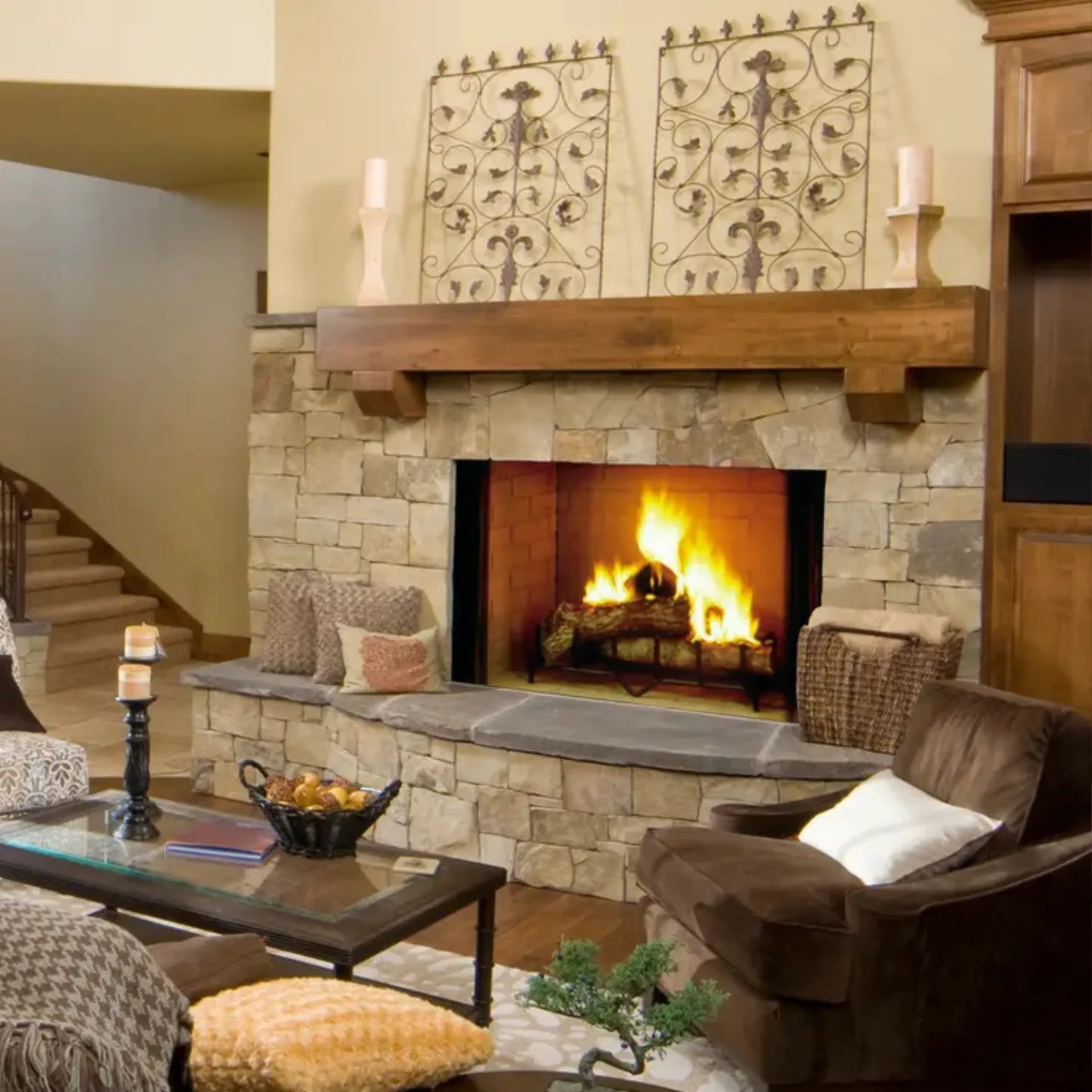 Biltmore open wood fireplace
