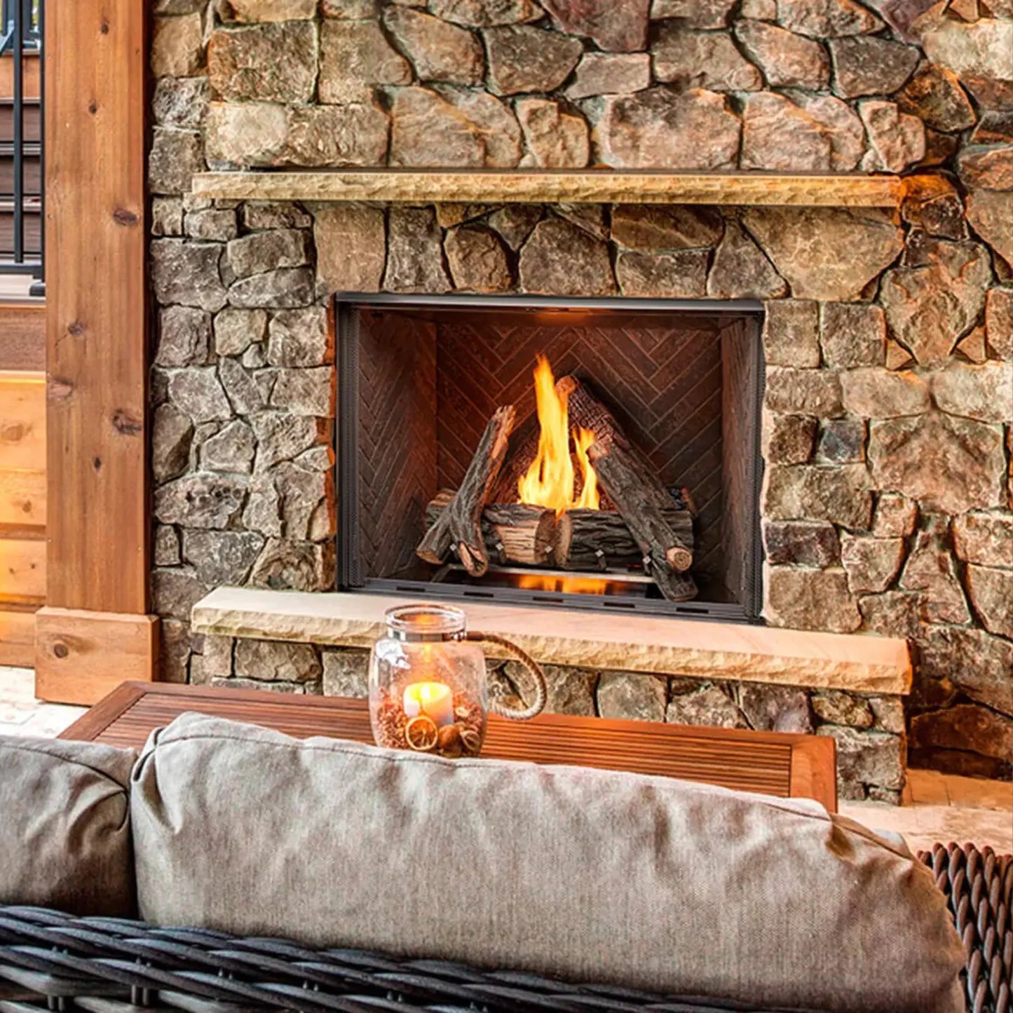 Courtyard outdoor gas fireplace