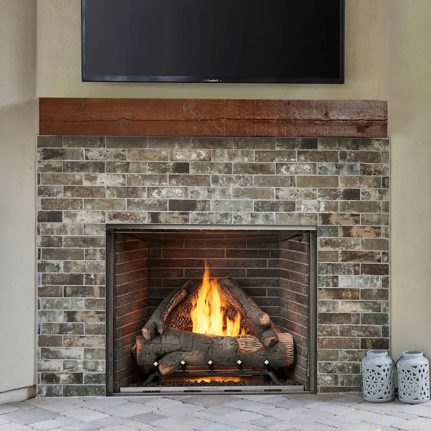 Courtyard outdoor gas fireplace