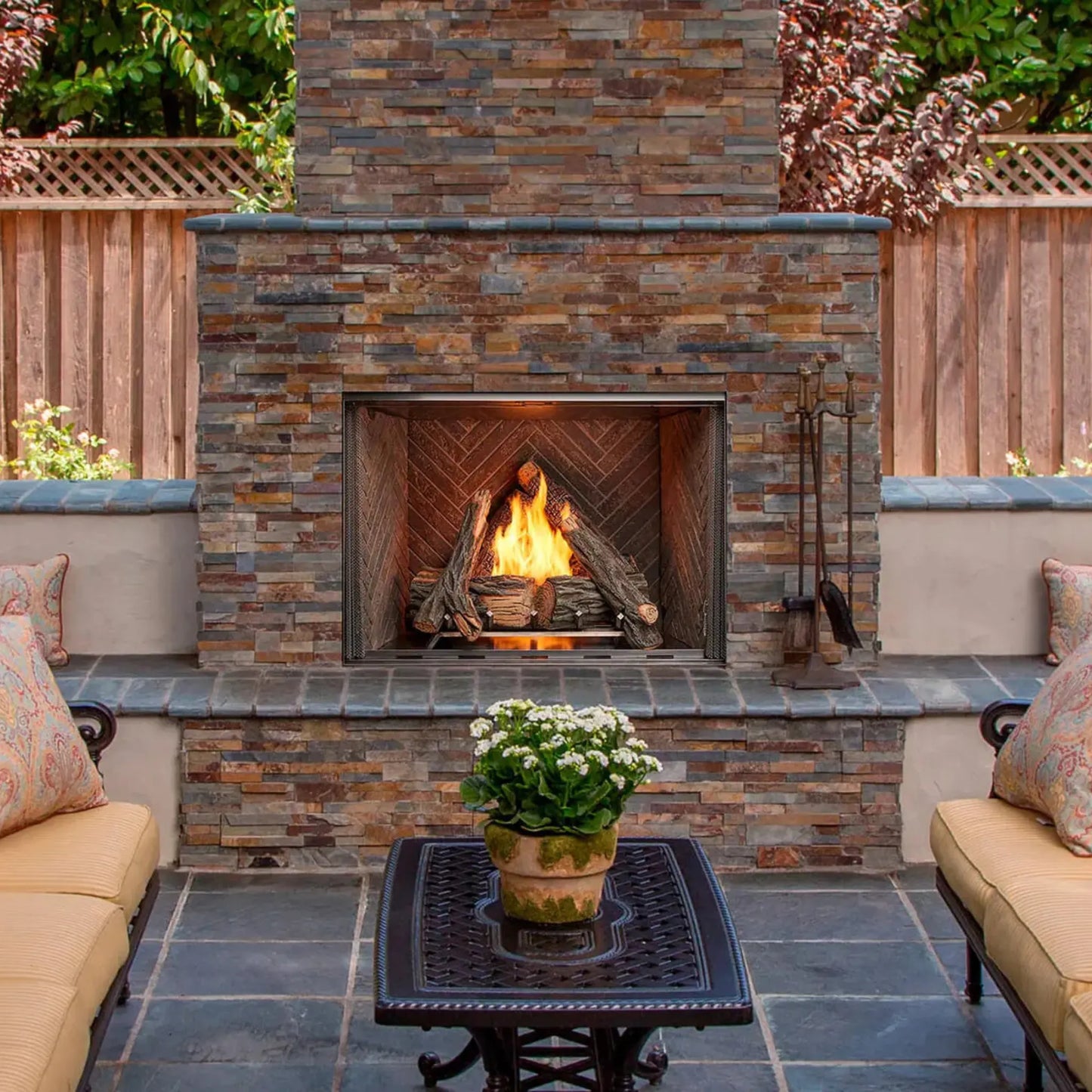 Courtyard outdoor gas fireplace
