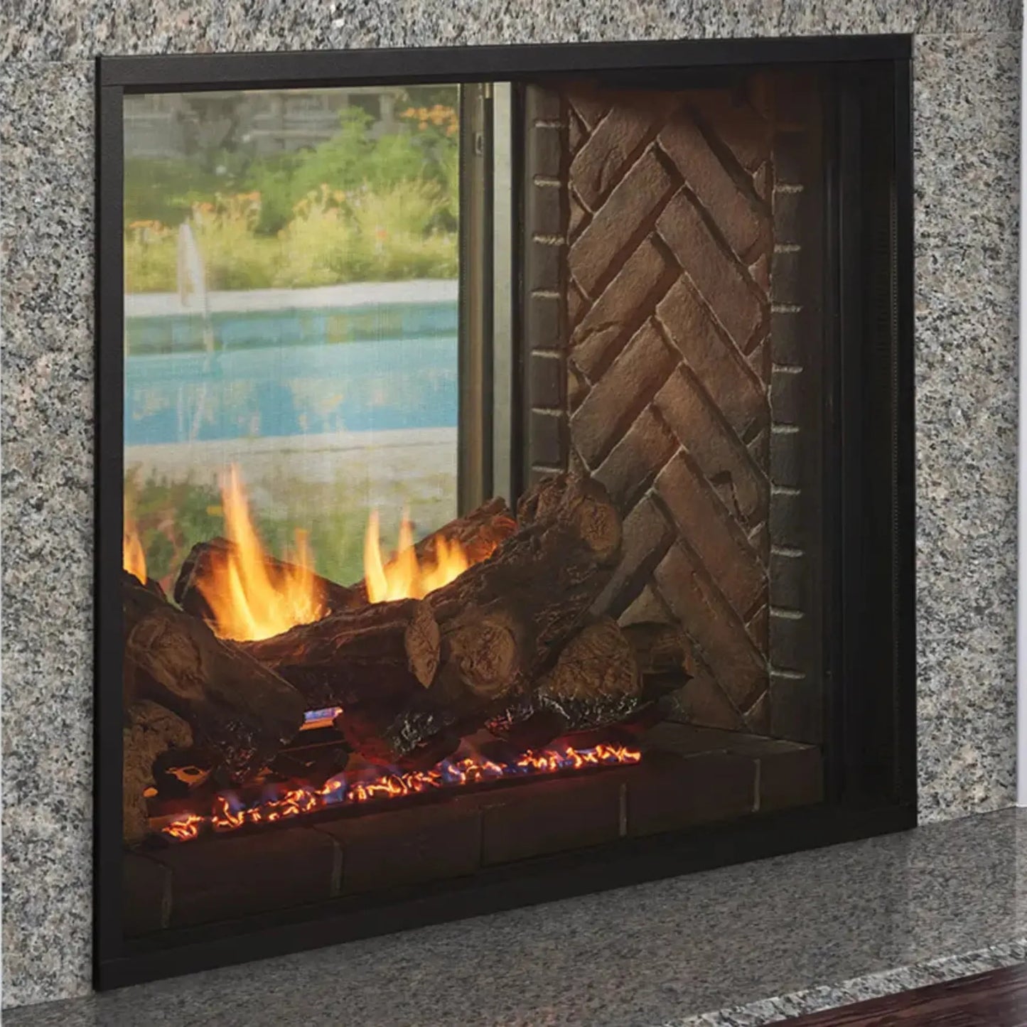 Fortress outdoor see-through gas fireplace