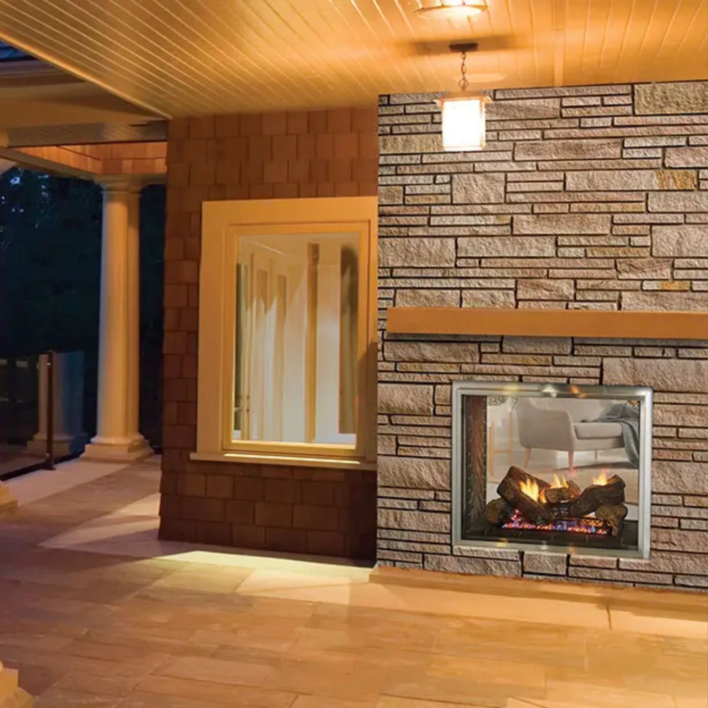 Fortress outdoor see-through gas fireplace