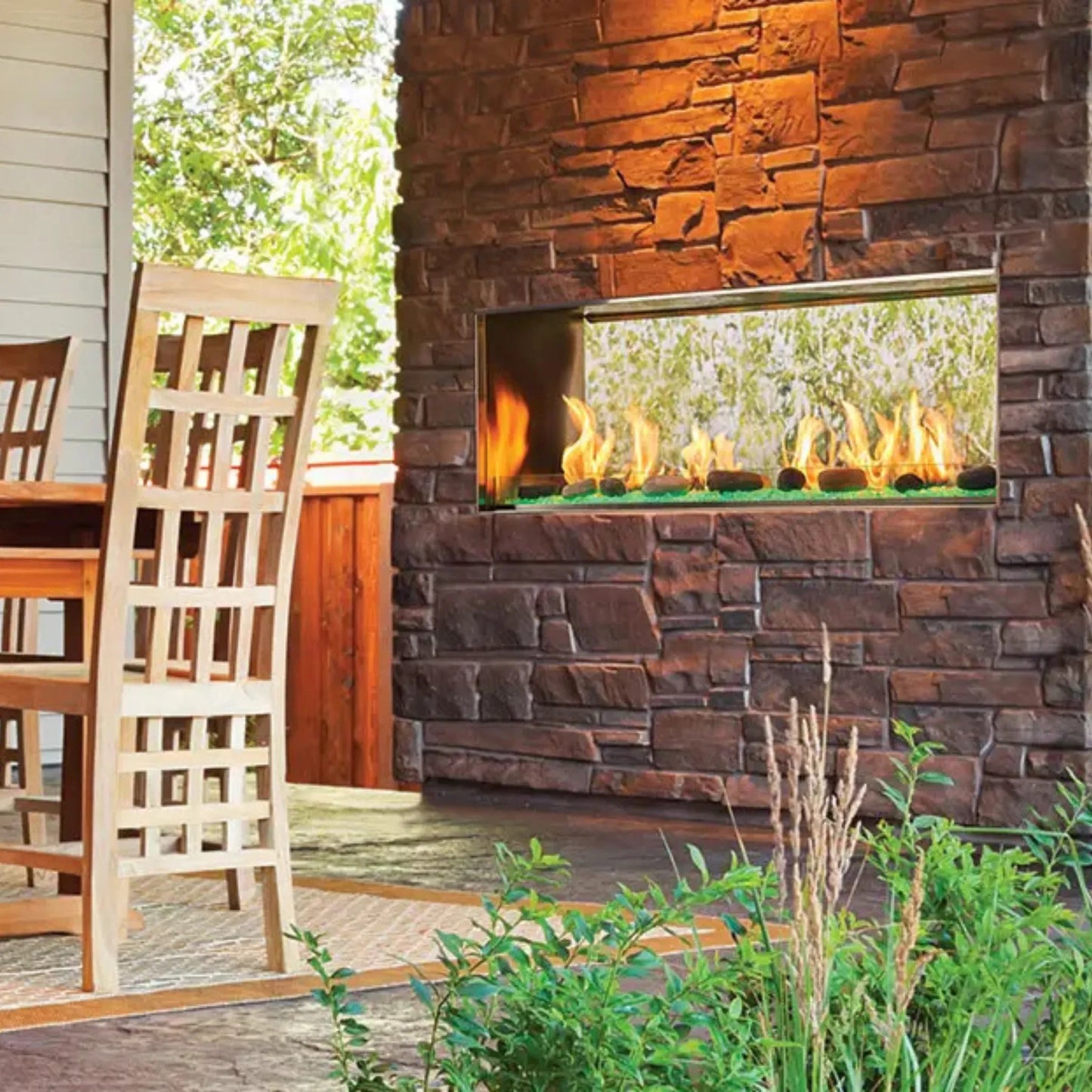 Lanai outdoor see-through gas fireplace