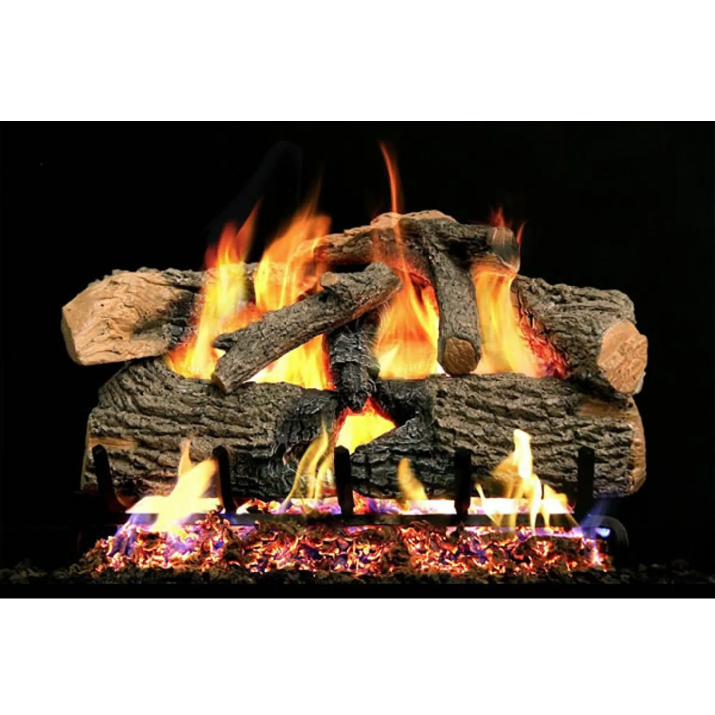 Charred evergreen oak vented gas log set