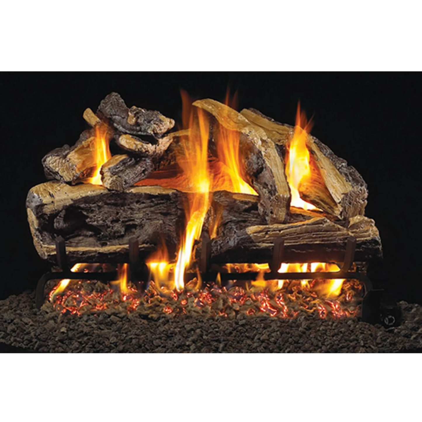 Charred rugged split oak vented gas log set