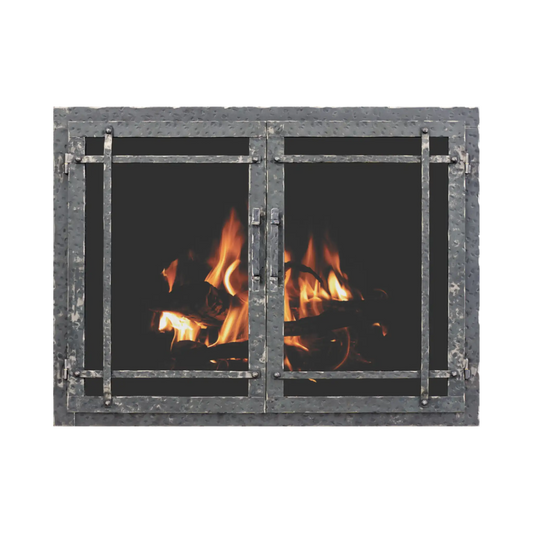 Rustic fireplace doors