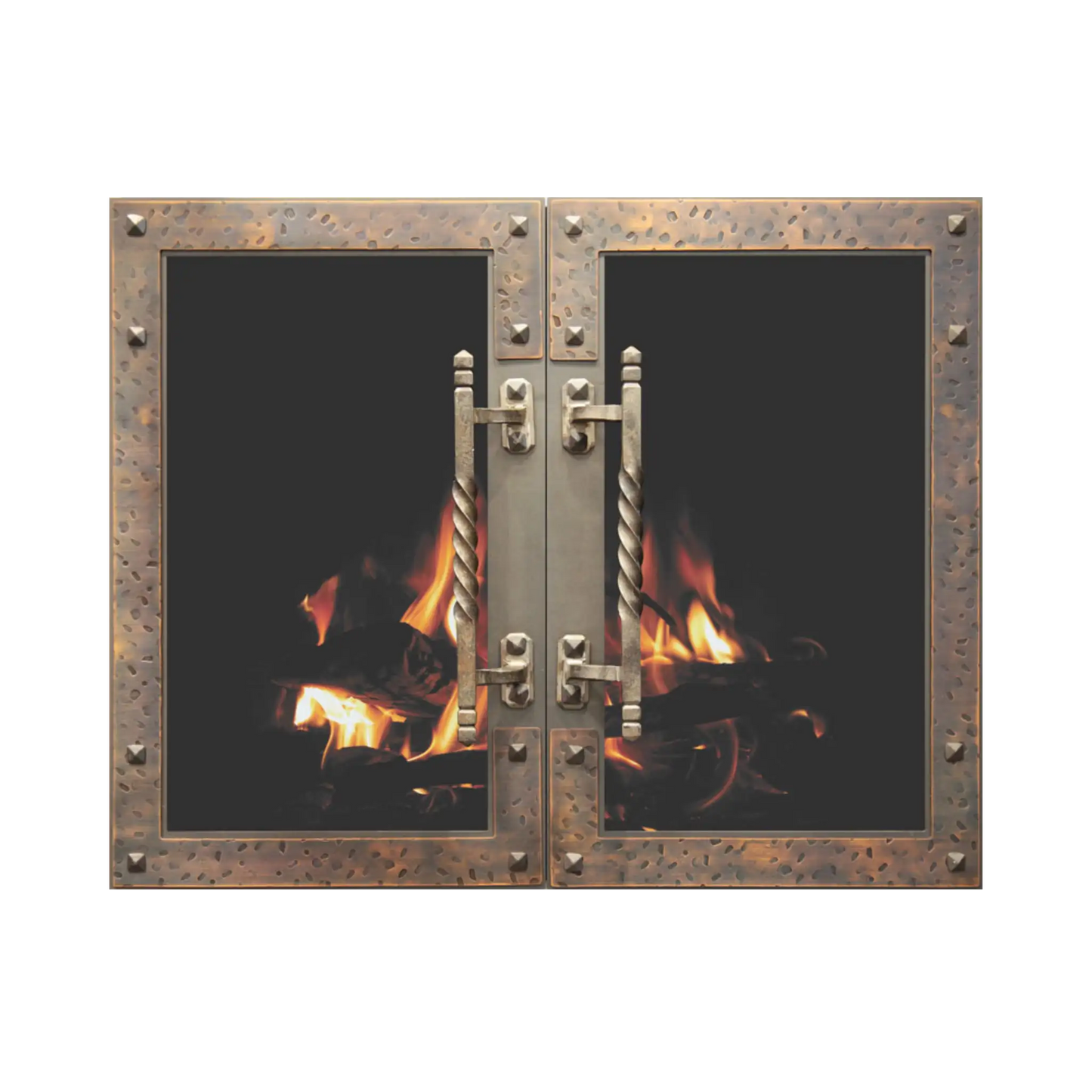 Rustic fireplace doors