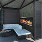 Outdoor see through linear fireplaces