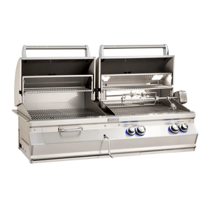Stainless steel grill with multiple burners on a white background