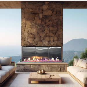 Double corner outdoor fireplace