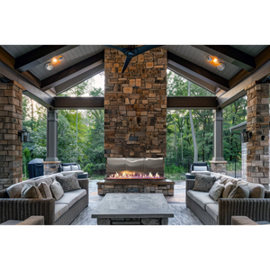 Double corner outdoor fireplace