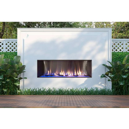 Flare front facing outdoor fireplaces