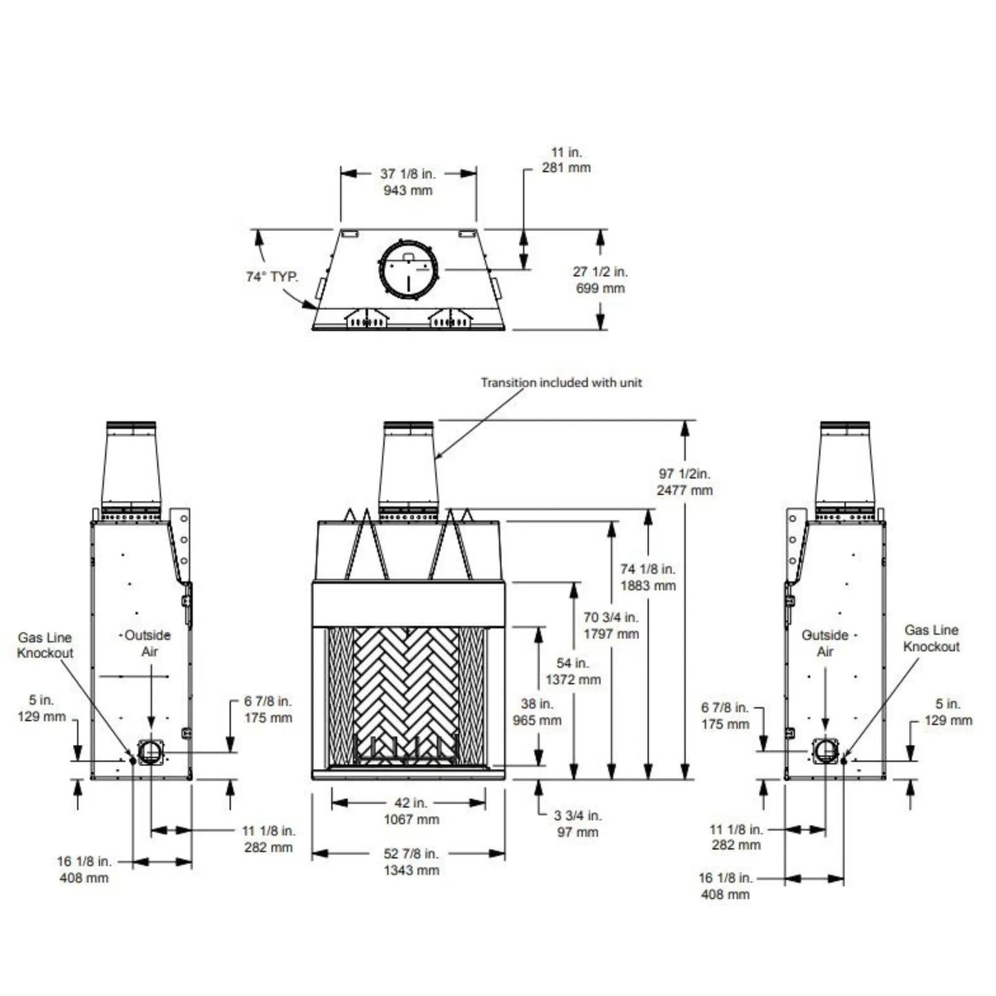 Ashland open wood fireplace