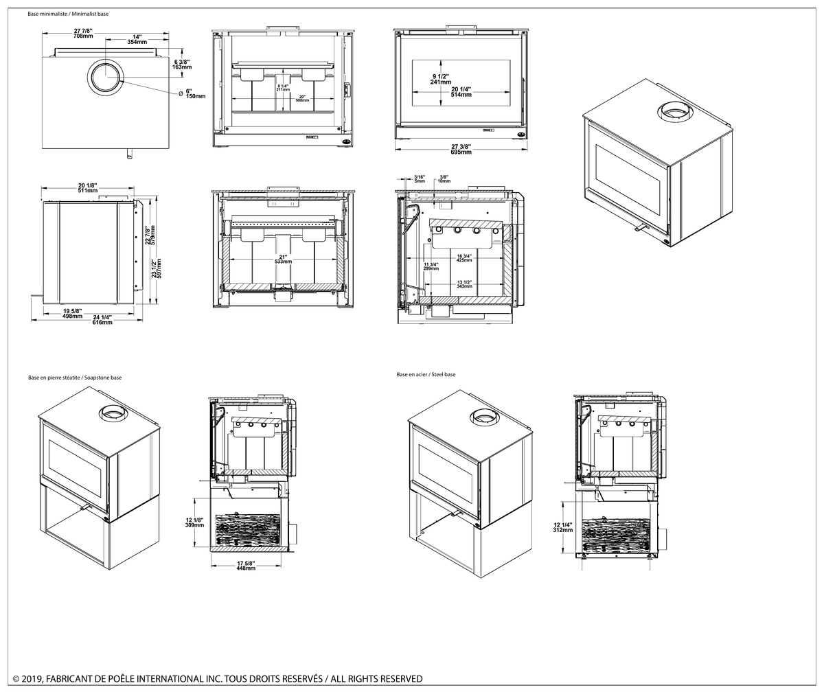 Osburn Inspire 2000 Wood Stove dimensions drawing