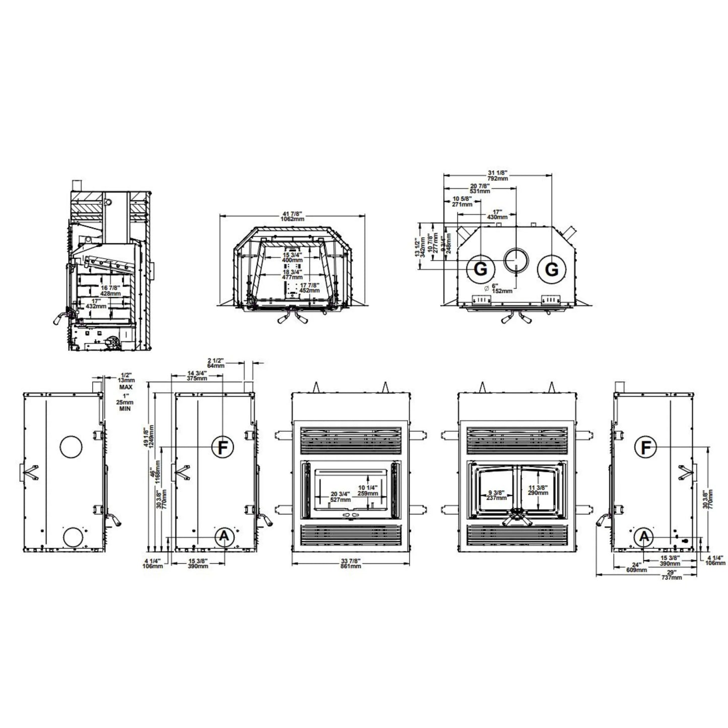 Everest III wood fireplace