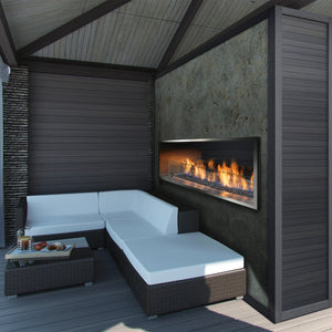 Outdoor single side linear fireplaces