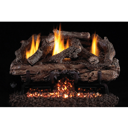 Charred aged split vent free gas log set