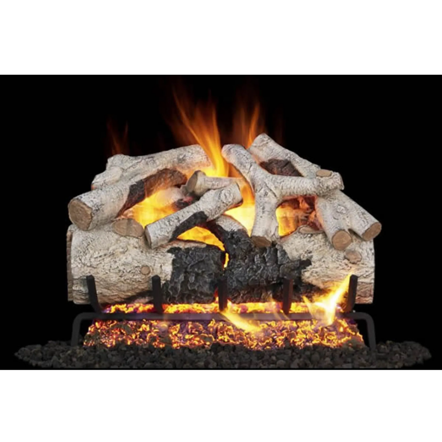 Charred burnt aspen vented gas log set