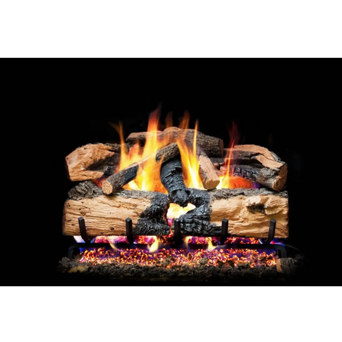 Charred evergreen oak vented gas log set