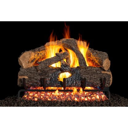 Charred evergreen oak vented gas log set
