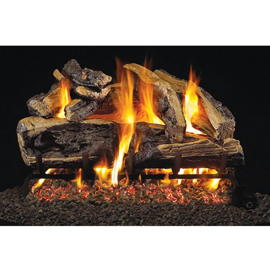 Charred rugged split oak vented gas log set