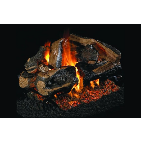 Rugged split oak See-Through vented gas logs